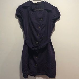 Belted button-up dark purple dress, Size 12